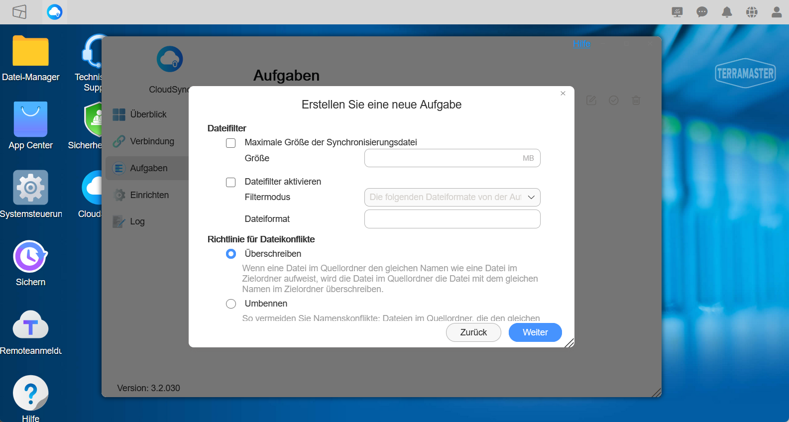 Dateifilter und Richtlinie für Dateikonflikte